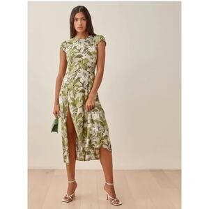 Reformation Green Floral Midi Dress